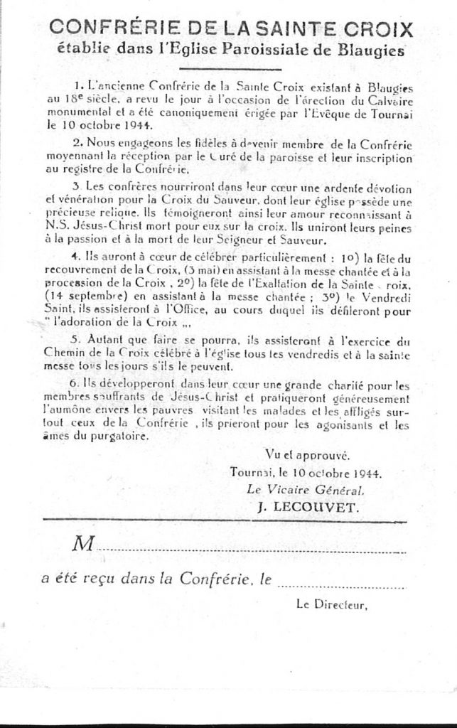 Règles de la Confrérie Sainte-Croix de Blaugies