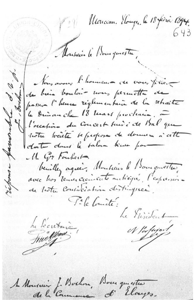 Lettre de la chorale du Monceau d'Elouges