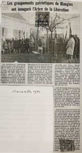 Inauguration de l'arbre de la libération des camps à Blaugies le 11 novembre 1976